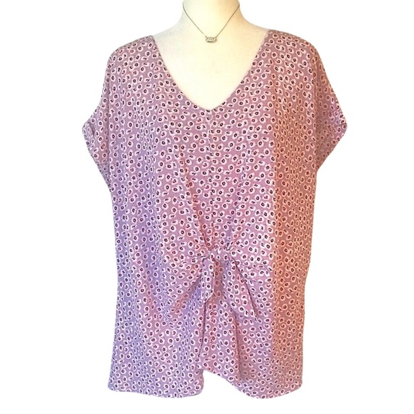 Tops - BOUTIQUE- CURVY V-NECK BLOUSE W/ FRONT WAIST TIE, LIGHT PURPLE